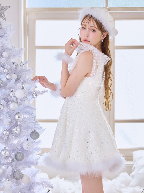 画像9: 【即日発送】【送料無料！】【サンタ】パールスパンコールレースフレアサンタコスプレ【コスプレ3点セット】【S-Lサイズ/1カラー】[HC02] (9)