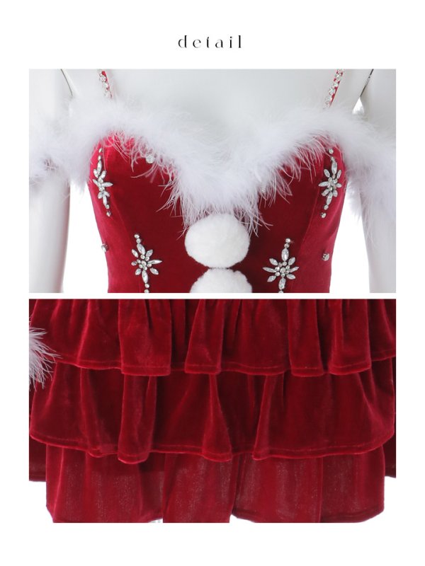 画像13: 【即日発送】【送料無料！】【サンタ】　スノーフレークビジューフレアサンタコスプレ【コスプレ4点セット】【XS-Lサイズ/3カラー】[OF01] (13)