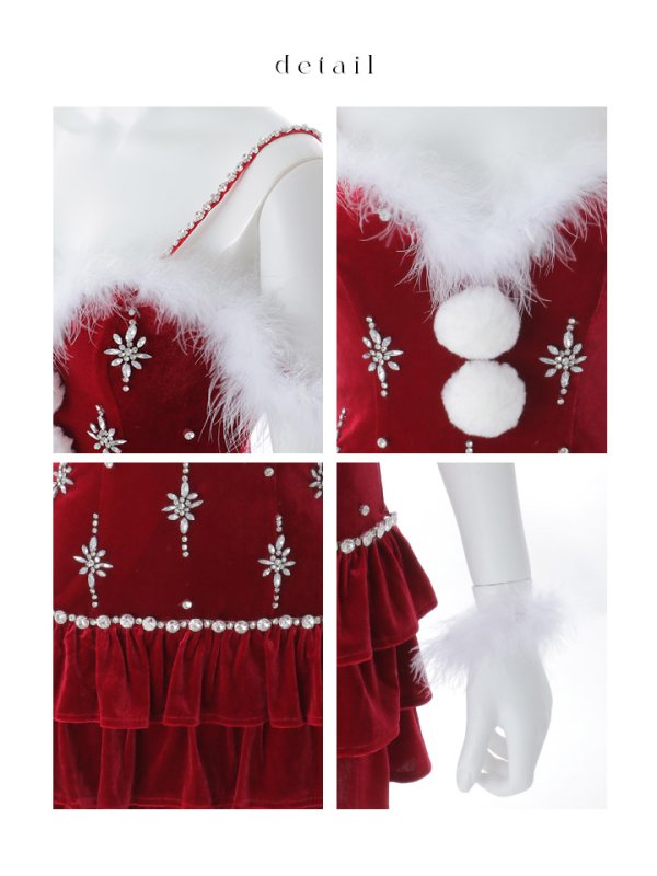 画像14: 【即日発送】【送料無料！】【サンタ】　スノーフレークビジューフレアサンタコスプレ【コスプレ4点セット】【XS-Lサイズ/3カラー】[OF01] (14)