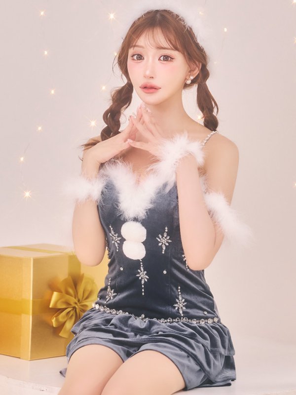 画像1: 【即日発送】【送料無料！】【サンタ】　スノーフレークビジューフレアサンタコスプレ【コスプレ4点セット】【XS-Lサイズ/3カラー】[OF01] (1)