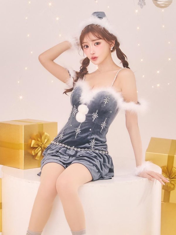 画像7: 【即日発送】【送料無料！】【サンタ】　スノーフレークビジューフレアサンタコスプレ【コスプレ4点セット】【XS-Lサイズ/3カラー】[OF01] (7)