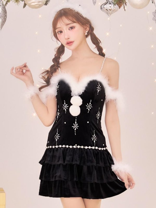 画像5: 【即日発送】【送料無料！】【サンタ】　スノーフレークビジューフレアサンタコスプレ【コスプレ4点セット】【XS-Lサイズ/3カラー】[OF01] (5)