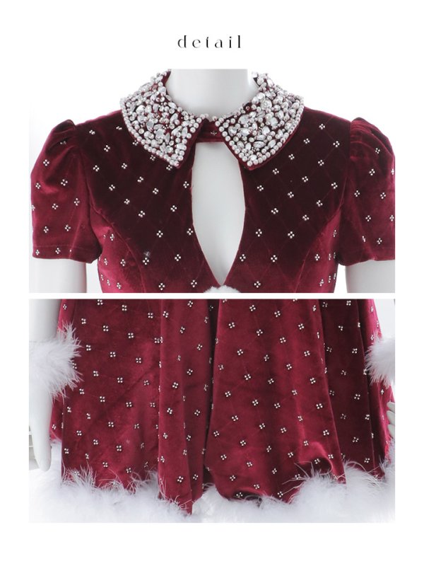 画像21: 【即日発送】【サンタ】襟ビジューアーガイル風ベロアサンタコスプレ【コスプレ4点セット】【XS-Mサイズ/1カラー】[HC02] (21)