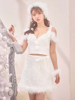 ラメニットリボンセットアップサンタコスプレ