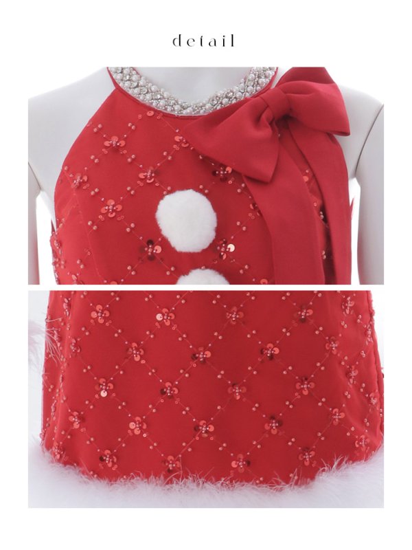 画像46: 【予約 / 11月中旬発送予定】【送料無料！】【サンタ】サイドリボンツイードビジューサンタコスプレ【コスプレ5点セット】【XS-Lサイズ/2カラー】[OF03] (46)