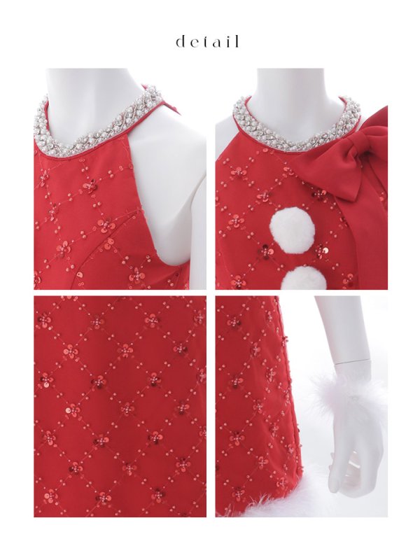 画像45: 【予約 / 11月中旬発送予定】【送料無料！】【サンタ】サイドリボンツイードビジューサンタコスプレ【コスプレ5点セット】【XS-Lサイズ/2カラー】[OF03] (45)