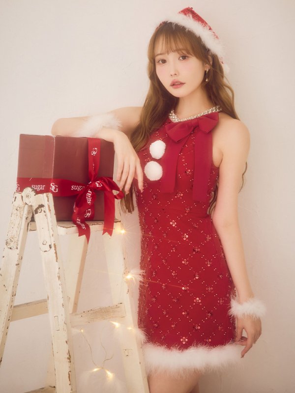 画像10: 【予約 / 11月中旬発送予定】【送料無料！】【サンタ】サイドリボンツイードビジューサンタコスプレ【コスプレ5点セット】【XS-Lサイズ/2カラー】[OF03] (10)