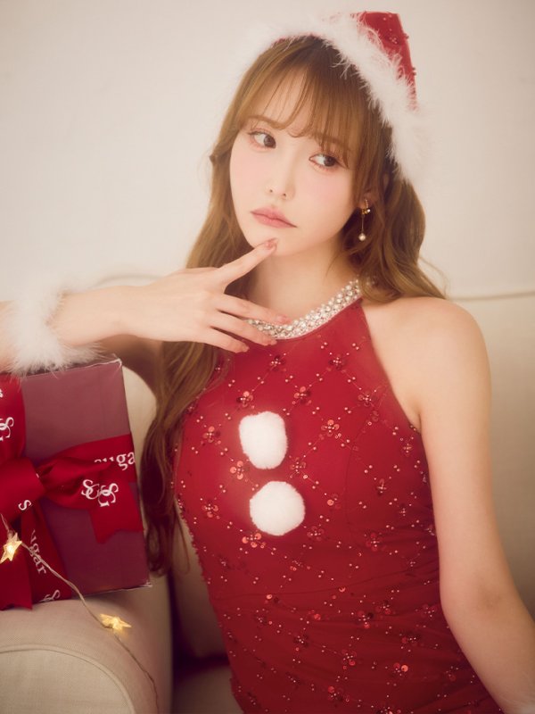 画像36: 【予約 / 11月中旬発送予定】【送料無料！】【サンタ】サイドリボンツイードビジューサンタコスプレ【コスプレ5点セット】【XS-Lサイズ/2カラー】[OF03] (36)