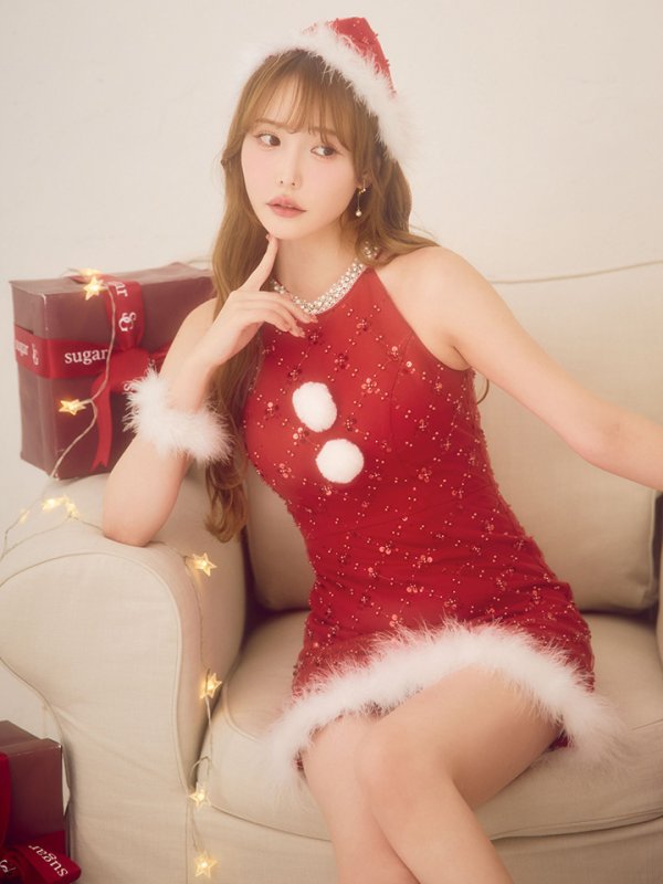 画像12: 【予約 / 11月中旬発送予定】【送料無料！】【サンタ】サイドリボンツイードビジューサンタコスプレ【コスプレ5点セット】【XS-Lサイズ/2カラー】[OF03] (12)