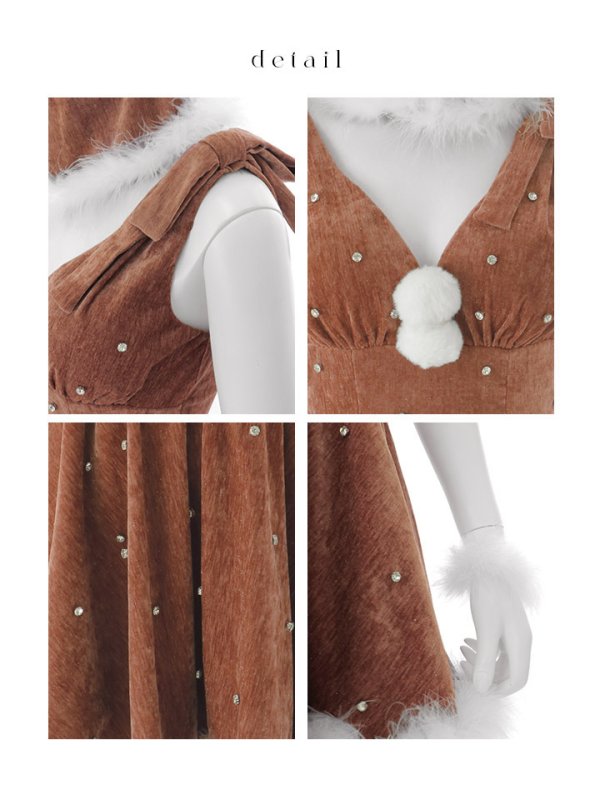 画像21: 【即日発送】【サンタ】ショルダーリボンビジューツイードフレアサンタコスプレ【コスプレ4点セット】【XS-XLサイズ/1カラー】[HC02] (21)