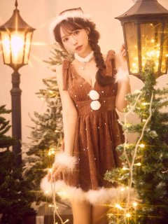 【サンタ】ショルダーリボンビジューツイードフレアサンタコスプレ