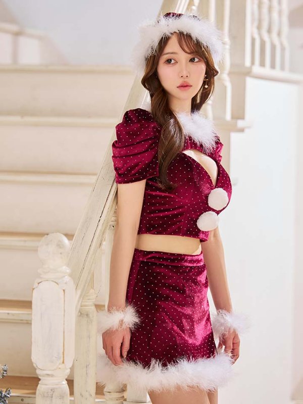 画像6: 【送料無料！】【サンタ】パフスリーブストーンセットアップサンタコスプレ【コスプレ5点セット】【XS-XLサイズ/2カラー】[HC02] (6)