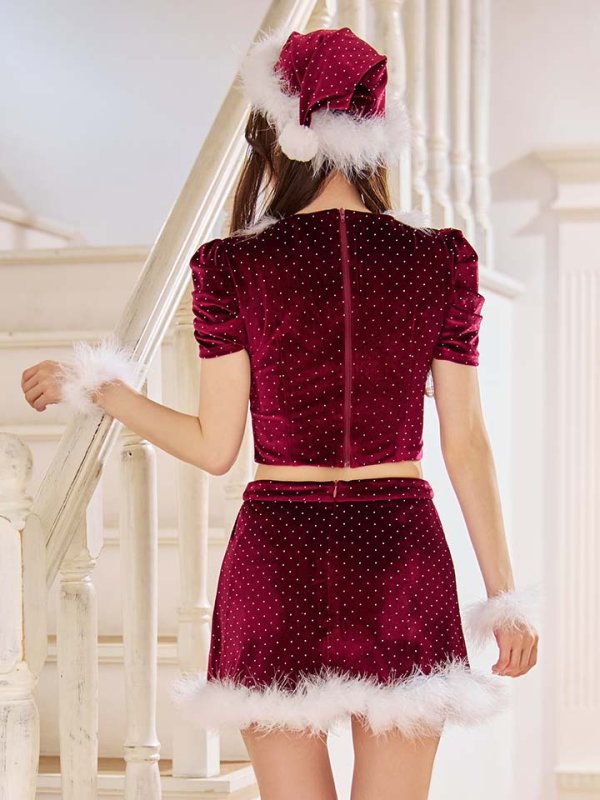 画像35: 【送料無料！】【サンタ】パフスリーブストーンセットアップサンタコスプレ【コスプレ5点セット】【XS-XLサイズ/2カラー】[HC02] (35)