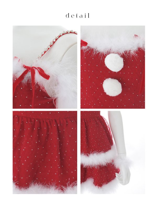 画像38: 【即日発送】【サンタ】サイドリボンストーンフリルサンタコスプレ【コスプレ4点セット】【XS-XLサイズ/1カラー】[OF01] (38)