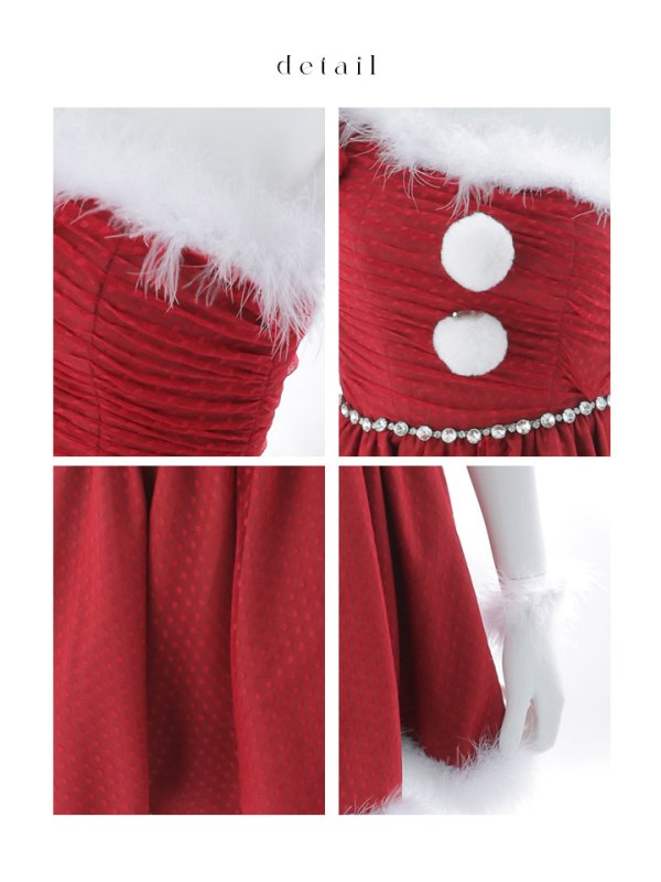 画像42: 【ノベルティ】【予約 / 11月中旬発送予定】【送料無料！】【サンタ】ワンショルリボンドットチュールサンタコスプレ【コスプレ4点セット】【XS-Lサイズ/2カラー】[OF03] (42)