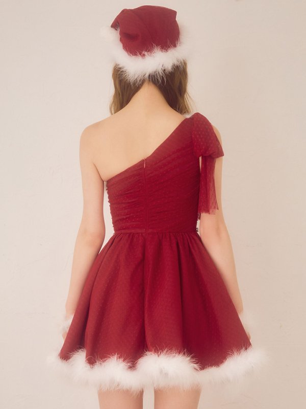 画像32: 【ノベルティ】【予約 / 11月中旬発送予定】【送料無料！】【サンタ】ワンショルリボンドットチュールサンタコスプレ【コスプレ4点セット】【XS-Lサイズ/2カラー】[OF03] (32)