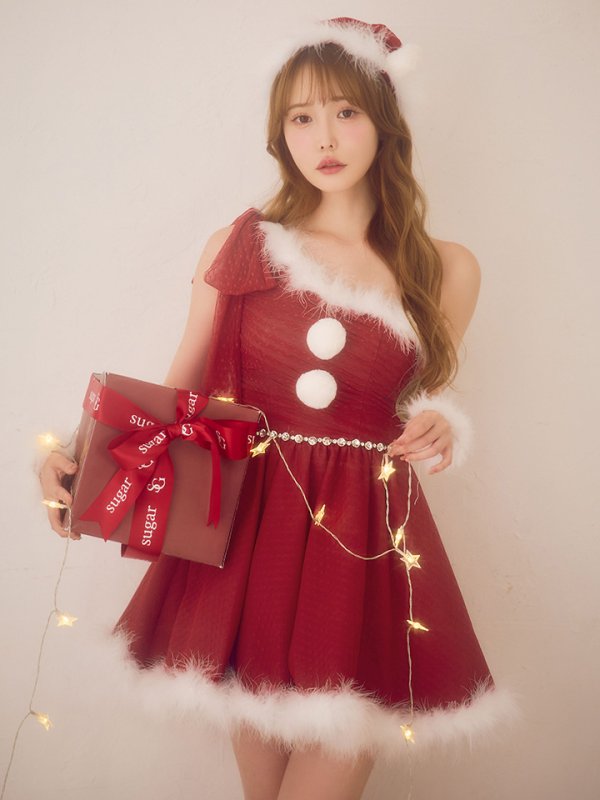 画像6: 【ノベルティ】【予約 / 11月中旬発送予定】【送料無料！】【サンタ】ワンショルリボンドットチュールサンタコスプレ【コスプレ4点セット】【XS-Lサイズ/2カラー】[OF03] (6)