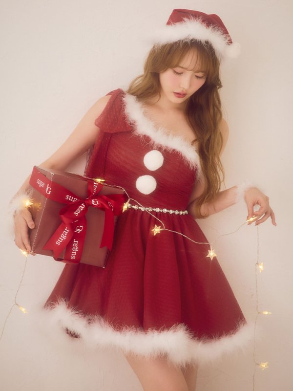 画像29: 【ノベルティ】【予約 / 11月中旬発送予定】【送料無料！】【サンタ】ワンショルリボンドットチュールサンタコスプレ【コスプレ4点セット】【XS-Lサイズ/2カラー】[OF03] (29)