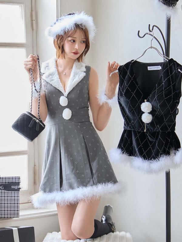 画像24: 【即日発送】【サンタ】ファー襟付きラメワンピサンタコスプレ【コスプレ4点セット】【S-Mサイズ/2カラー】[HC02] (24)