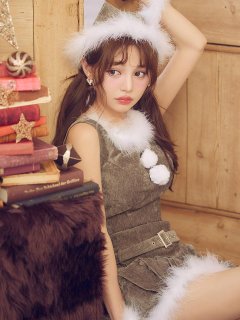 【サンタ】ベルト付きファーサンタコスプレ【コスプレ4点セット】