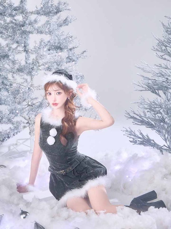 画像10: 【即日発送】【サンタ】ベルト付きファーサンタコスプレ【コスプレ4点セット】【XS-XLサイズ/3カラー】[OF04] (10)