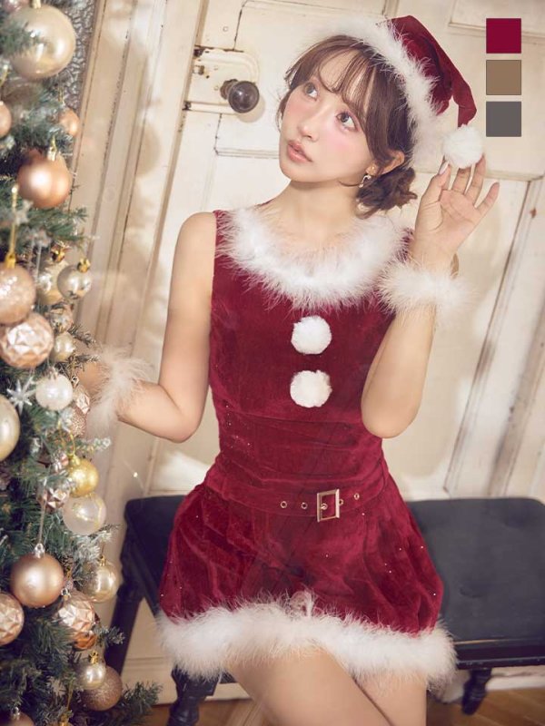 画像13: 【即日発送】【サンタ】ベルト付きファーサンタコスプレ【コスプレ4点セット】【XS-XLサイズ/3カラー】[OF04] (13)