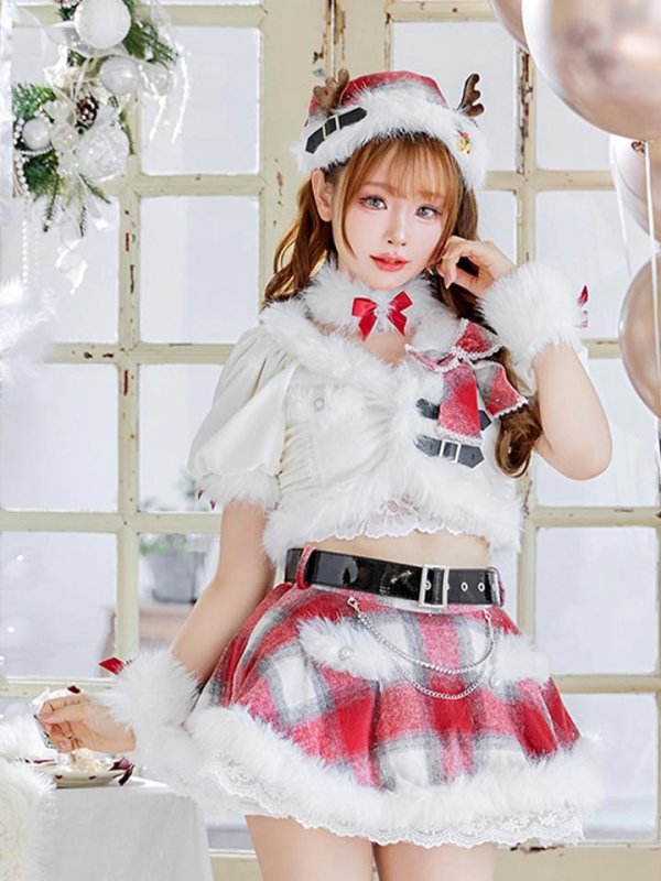 画像1: 【即日発送】【サンタ】ロゼチェックビジューライントナカイ【Malymoon/マリームーン】【コスプレ11点セット】【フリーサイズ/1カラー】[HC03] (1)