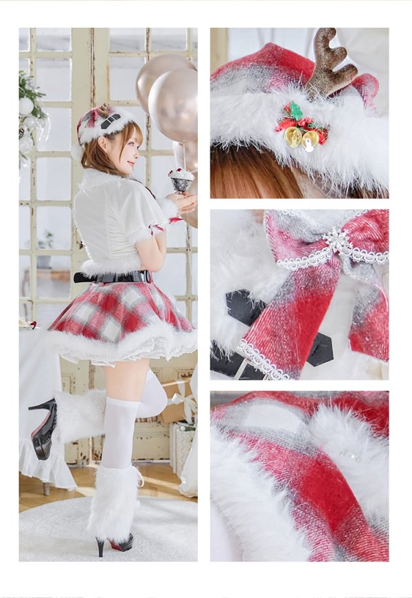画像5: 【即日発送】【サンタ】ロゼチェックビジューライントナカイ【Malymoon/マリームーン】【コスプレ11点セット】【フリーサイズ/1カラー】[HC03] (5)