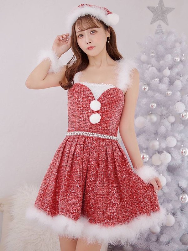 画像18: 【一部予約商品/11月中旬発送予定】【サンタコス 4点セット】【XS-XLサイズ/3カラー】ラメツイードミニワンピースサンタ[YMT] (18)