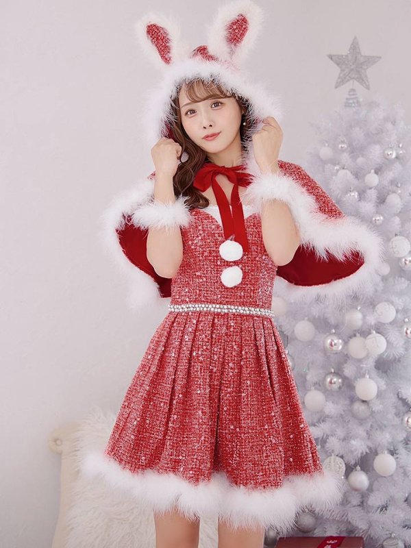 画像24: 【一部予約商品/11月中旬発送予定】【サンタコス 4点セット】【XS-XLサイズ/3カラー】ラメツイードミニワンピースサンタ[YMT] (24)