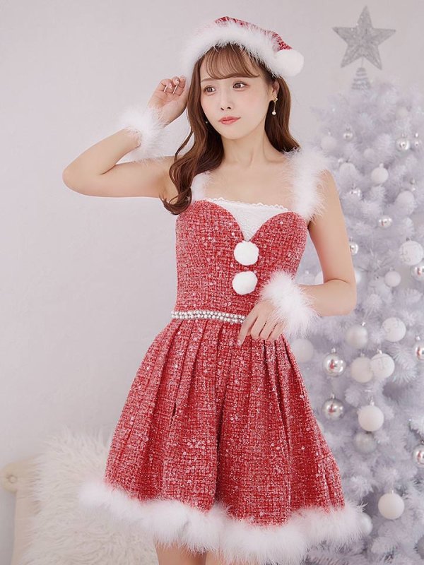 画像36: 【即日発送】【サンタコス 4点セット】【XS-XLサイズ/3カラー】ラメツイードミニワンピースサンタ[OF01] (36)