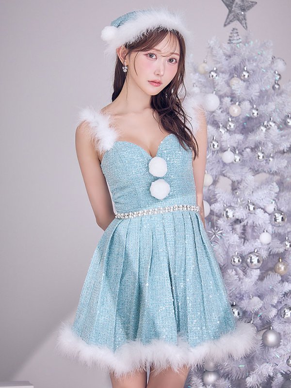 画像2: 【一部予約商品/11月中旬発送予定】【サンタコス 4点セット】【XS-XLサイズ/3カラー】ラメツイードミニワンピースサンタ[YMT] (2)