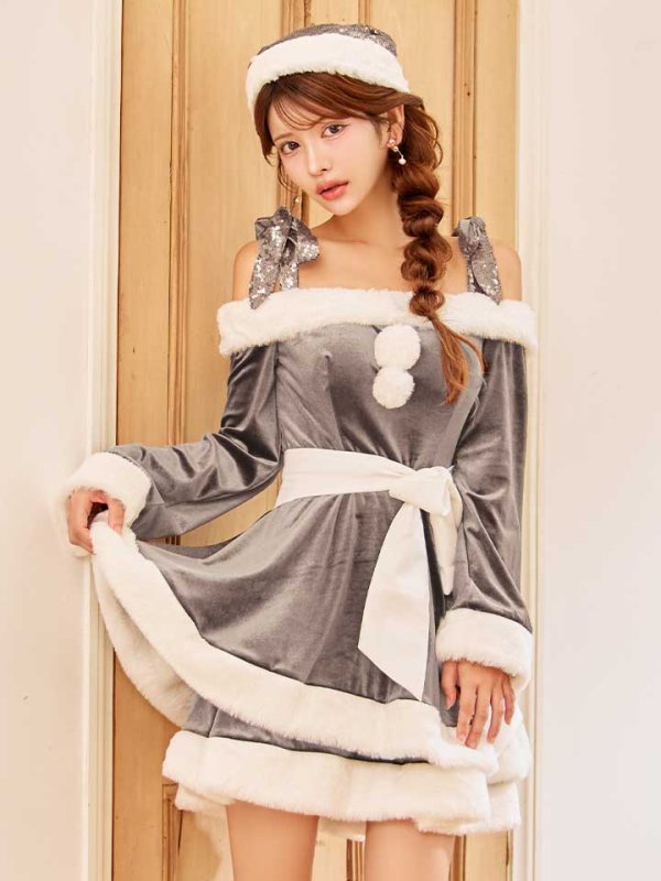 画像17: 【一部予約 / 11月中旬発送予定】【送料無料！】【サンタ】グリッターリボン2段フレアサンタコスプレ【コスプレ4点セット】【XS-XLサイズ/8カラー】[OF03] (17)