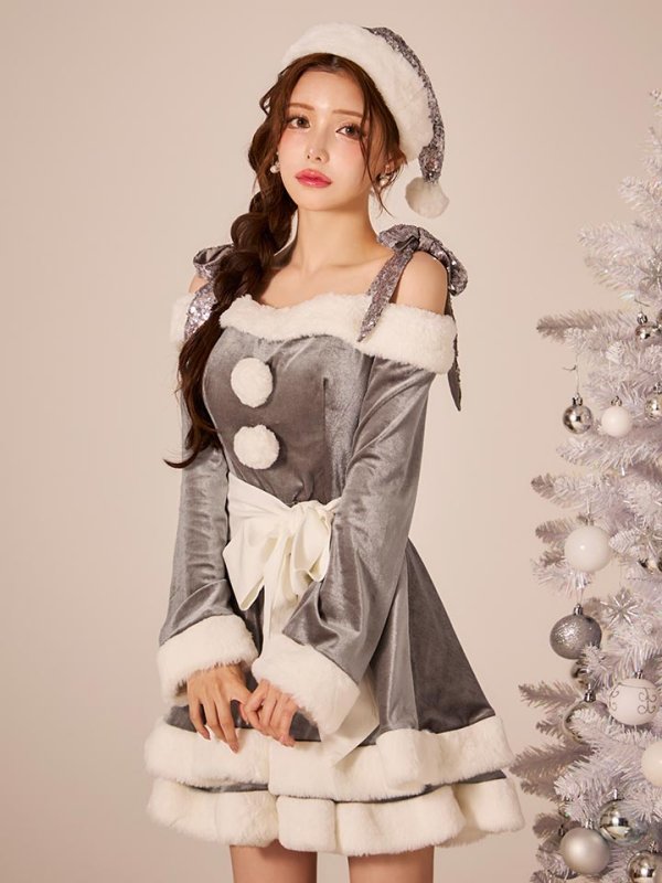 画像16: 【一部予約 / 11月中旬発送予定】【送料無料！】【サンタ】グリッターリボン2段フレアサンタコスプレ【コスプレ4点セット】【XS-XLサイズ/8カラー】[OF03] (16)