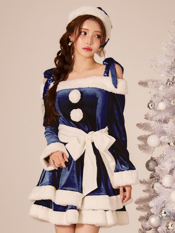 画像22: 【一部予約 / 11月中旬発送予定】【送料無料！】【サンタ】グリッターリボン2段フレアサンタコスプレ【コスプレ4点セット】【XS-XLサイズ/8カラー】[OF03] (22)