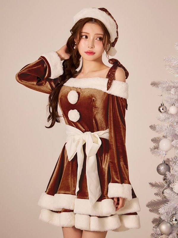 画像16: 【一部予約 / 11月中旬発送予定】【送料無料！】【サンタ】グリッターリボン2段フレアサンタコスプレ【コスプレ4点セット】【XS-XLサイズ/8カラー】[OF03] (16)