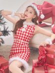 画像1: 【サンタコス 5点セット】ギンガムチェック タイトワンピースサンタコスプレ【XS-XLサイズ/2カラー】[YMT] (1)