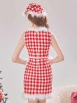 画像12: 【サンタコス 5点セット】ギンガムチェック タイトワンピースサンタコスプレ【XS-XLサイズ/2カラー】[YMT] (12)