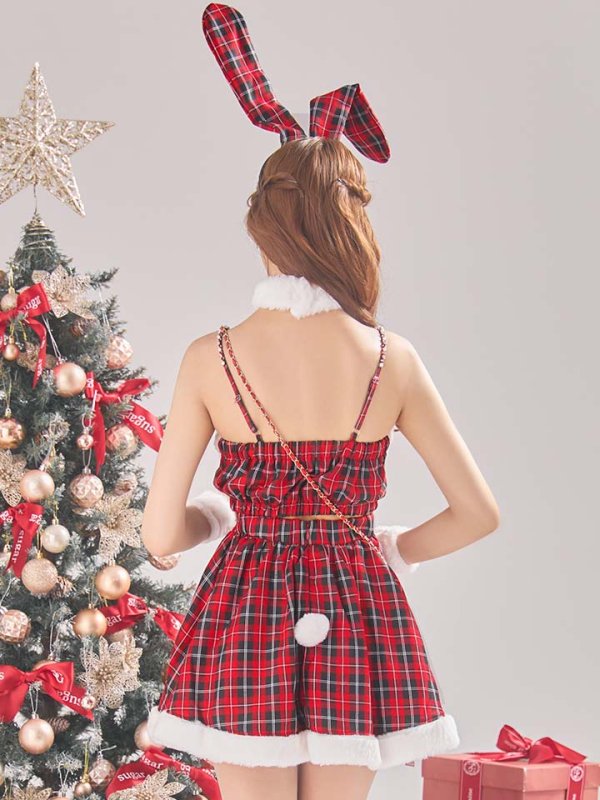 画像4: 【即日発送！】【サンタコス6点セット】【Fサイズ/1カラー】レッドチェックバニーサンタ[YMT] (4)