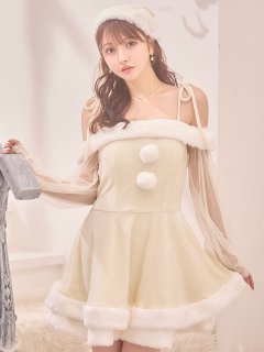 オフショルダーシアーチュールフレアサンタコスプレ