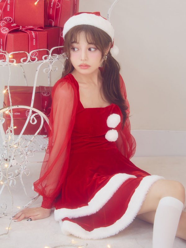 画像3: 【サンタSALE!!】【即日発送】【サンタコス 3点セット】【S-Lサイズ/1カラー】チュールシアーフレアサンタコスプレ[HC02] (3)