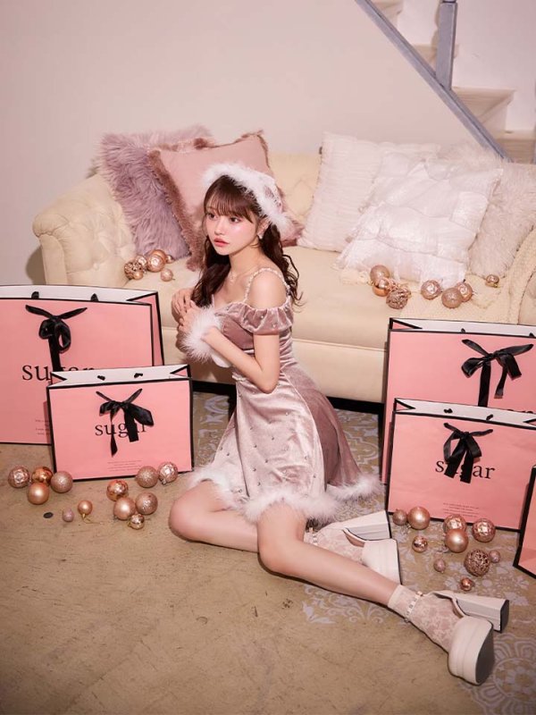 画像27: 【即日発送！】【サンタコス 5点セット】【XS-XLサイズ/3カラー】オフショルビジューリボンフレアサンタ[HC02] (27)