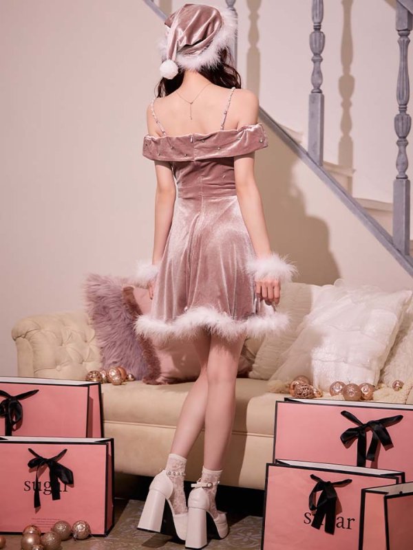 画像33: 【即日発送！】【サンタコス 5点セット】【XS-XLサイズ/3カラー】オフショルビジューリボンフレアサンタ[HC02] (33)