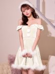 画像1: 【即日発送！】【サンタコス 5点セット】【XS-XLサイズ/3カラー】オフショルビジューリボンフレアサンタ[HC02] (1)