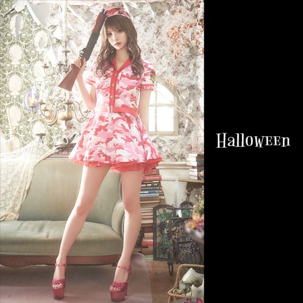 画像3: 【SALE!!】【即日発送】ピンクアーミーワンピース【ハロウィンコスプレ3点セット】【S-XLサイズ/1カラー】（STEE06 W）[HC03] (3)