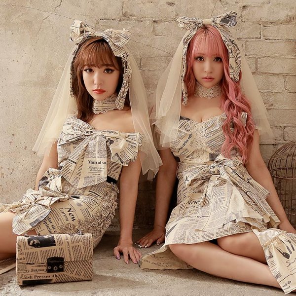 画像4: 【値下げ！】SALE！【ハロウィン4点セット】ニュースペーパー柄ブライドゾンビコスプレセット(ロング丈)【S?Mサイズ/1カラー】(B102AX)[YMT] (4)
