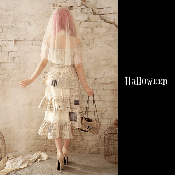 画像5: 【値下げ！】SALE！【ハロウィン4点セット】ニュースペーパー柄ブライドゾンビコスプレセット(ロング丈)【S?Mサイズ/1カラー】(B102AX)[YMT] (5)