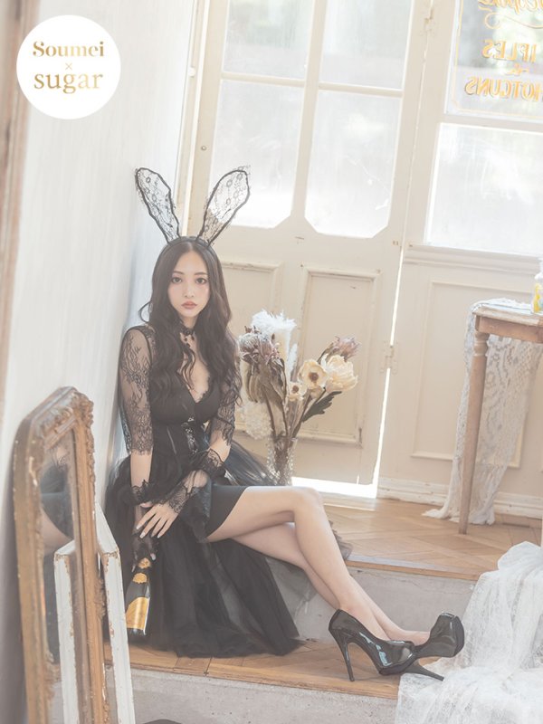 画像3: 【即日発送】ブラックバニーコスプレセット/ショートインロング【sugar nineハロウィン4点セット】 【S?XLサイズ/1カラー】[HC03] (3)