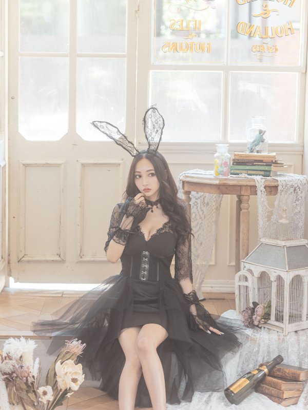 画像9: 【即日発送】ブラックバニーコスプレセット/ショートインロング【sugar nineハロウィン4点セット】 【S?XLサイズ/1カラー】[HC03] (9)