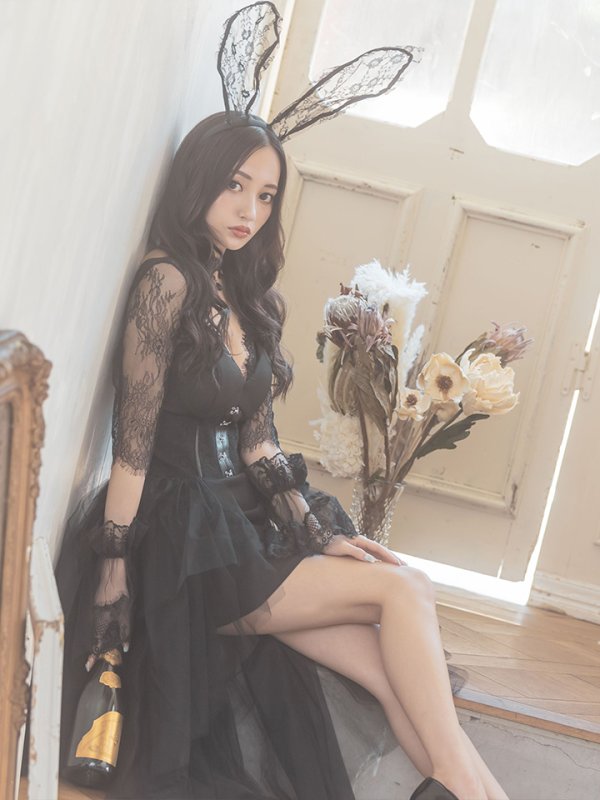 画像11: 【即日発送】ブラックバニーコスプレセット/ショートインロング【sugar nineハロウィン4点セット】 【S?XLサイズ/1カラー】[HC03] (11)